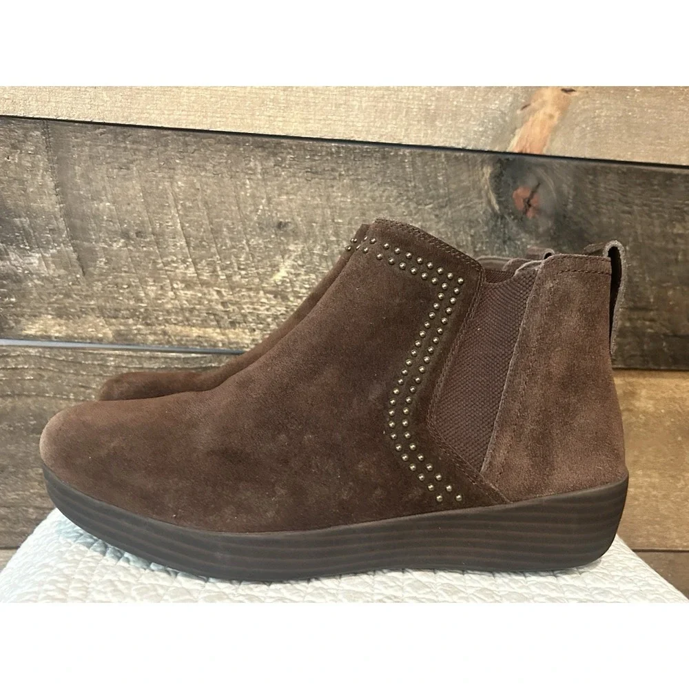 Fit Flop SuperChelsea Suede Studded Ankle Boots Brown Sz 9 Women's‎